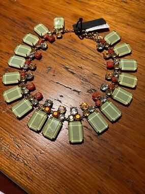 J. Crew Pale Green Glass & Multi Crystal Bib Necklace